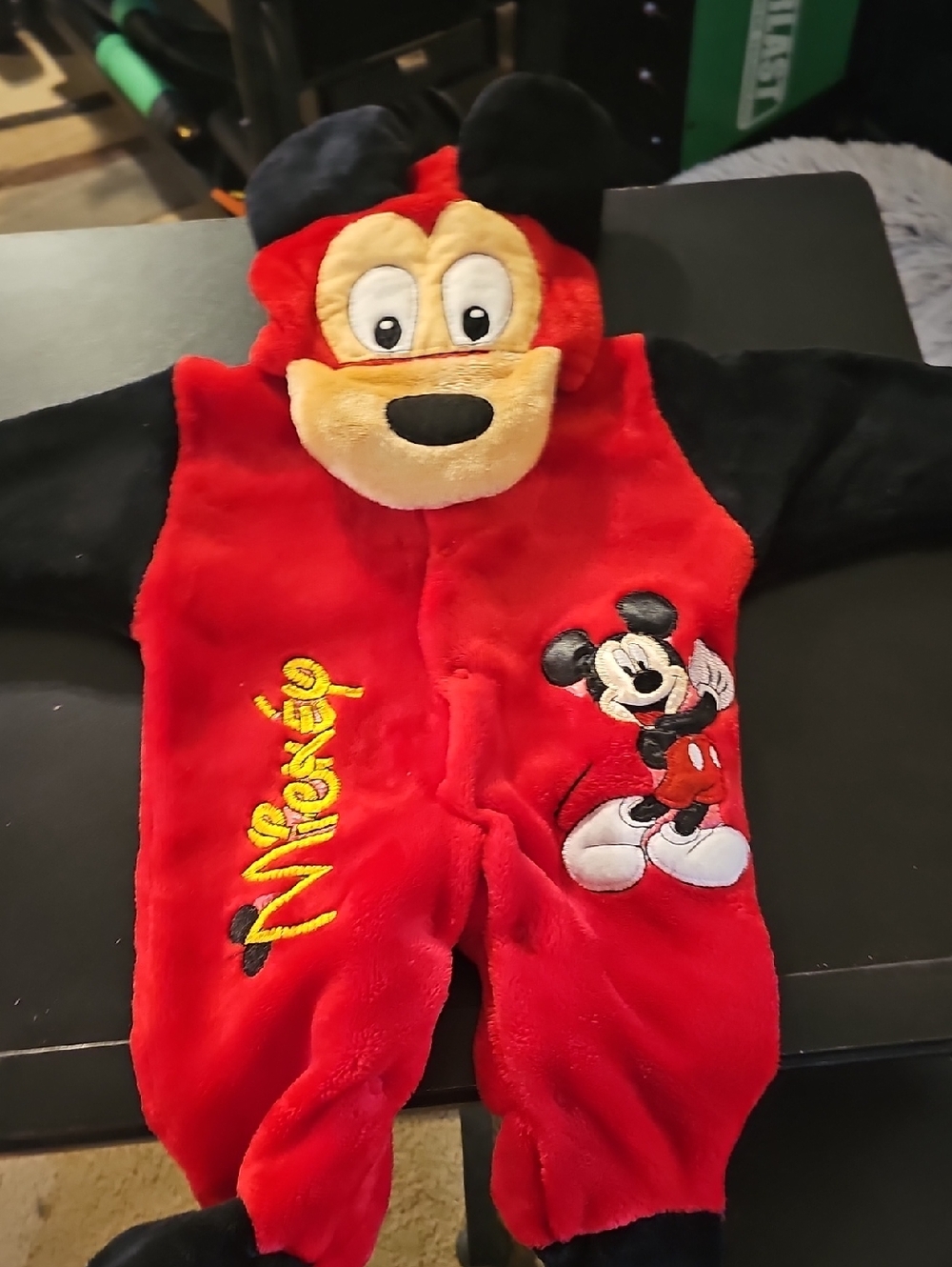 Disney Red and Black Mickey Mouse Plush Hooded Romper